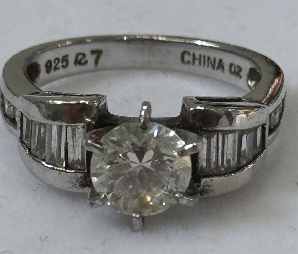 Sterling Silver CZ Engagement Wedding 925 Ring Size 7.5 Baguette Accent